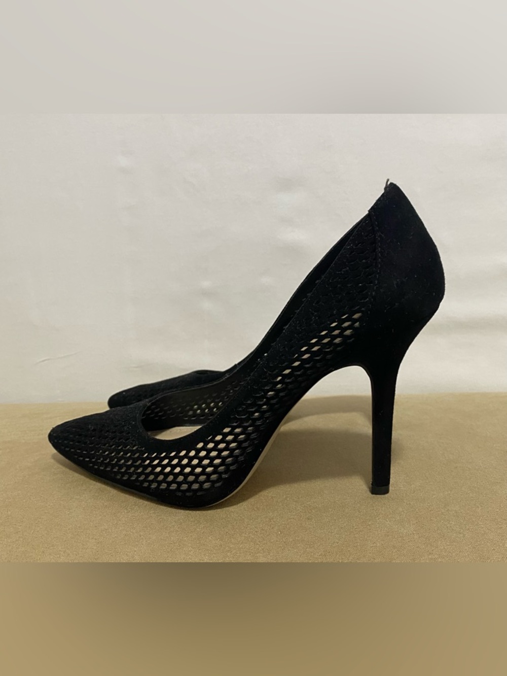 BCBGeneration Black Perforated Pointed-Toe Stiletto Heels